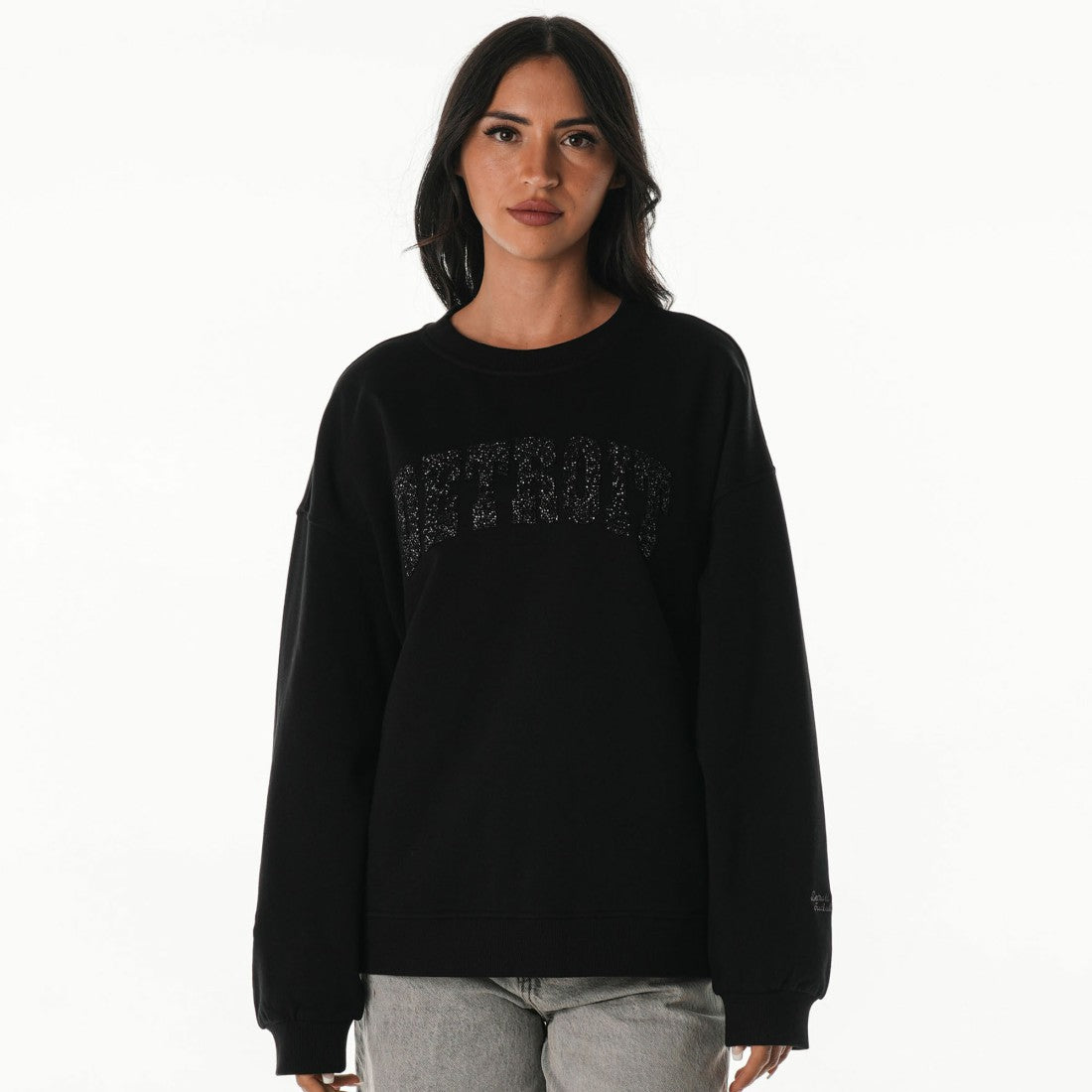 Detroit Lions The Wild Collective Women's Rock Crystal Oversized Crewneck Sweatshirt | NFL Outlet