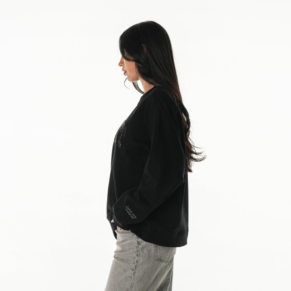 Detroit Lions The Wild Collective Women's Rock Crystal Oversized Crewneck Sweatshirt | NFL Outlet