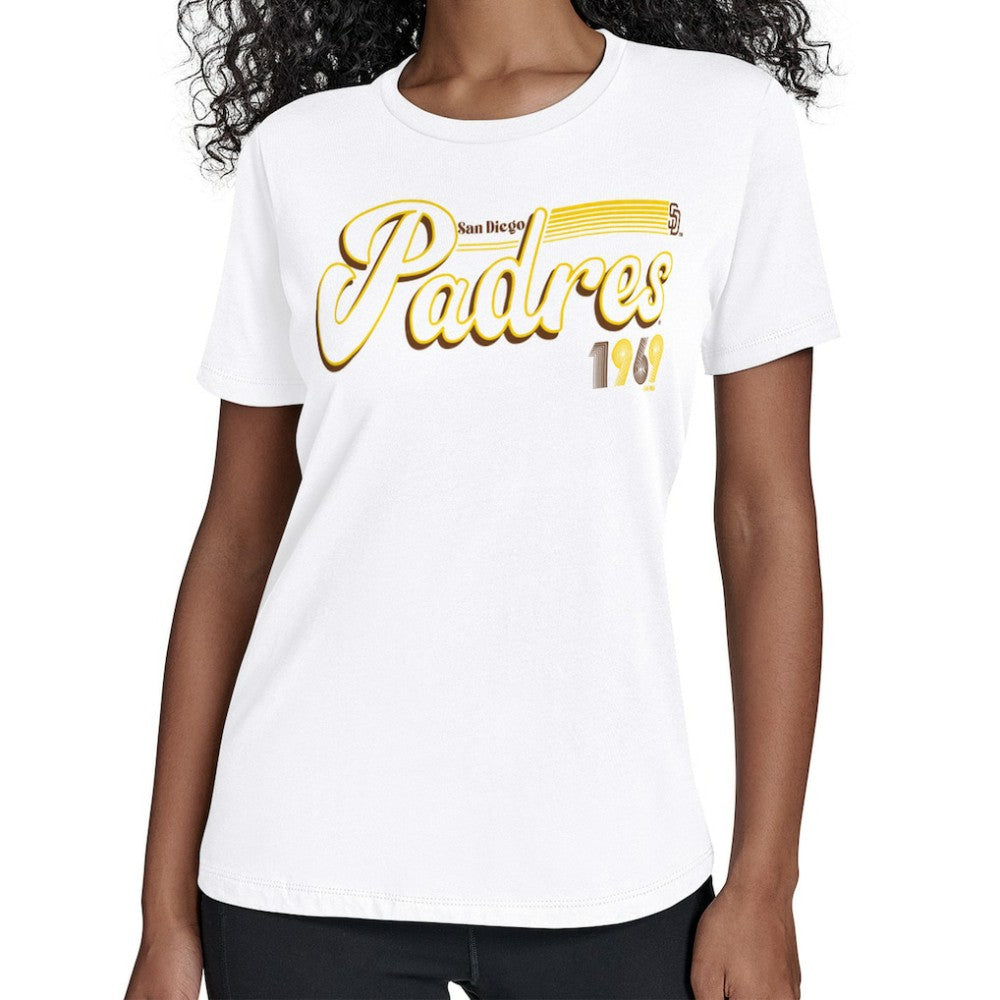San Diego Padres Starter Women's Groovy Script Team Fitted T-Shirt - MLB T-shirts