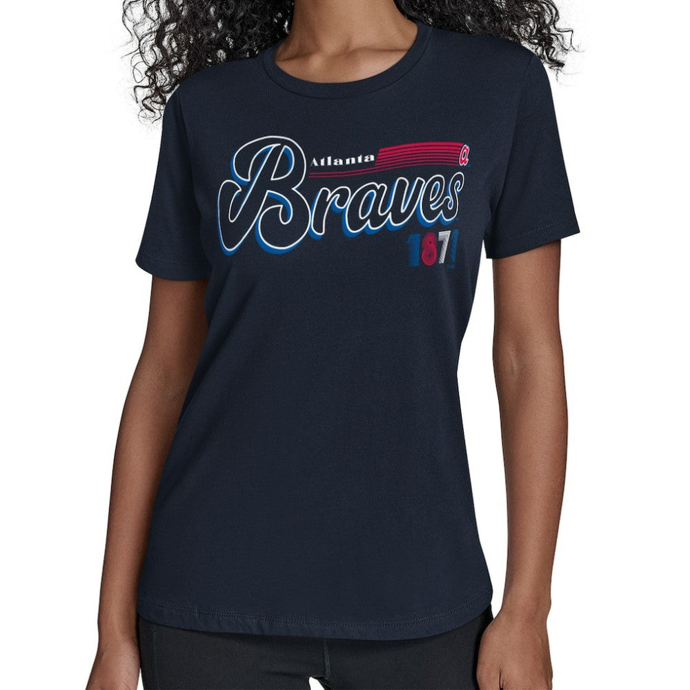 Atlanta Braves Starter Women's Groovy Script Team Fitted T-Shirt - MLB T-shirts
