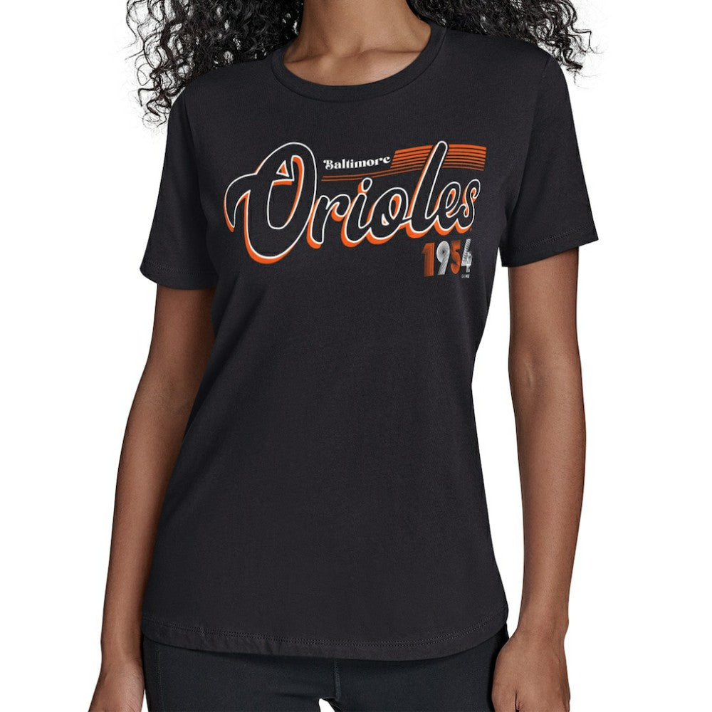 Baltimore Orioles Starter Women's Groovy Script Team Fitted T-Shirt - MLB T-shirts
