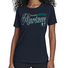 Seattle Mariners Starter Women's Groovy Script Team Fitted T-Shirt - MLB T-shirts