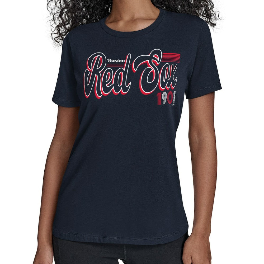 Boston Red Sox Starter Women's Groovy Script Team Fitted T-Shirt - MLB T-shirts