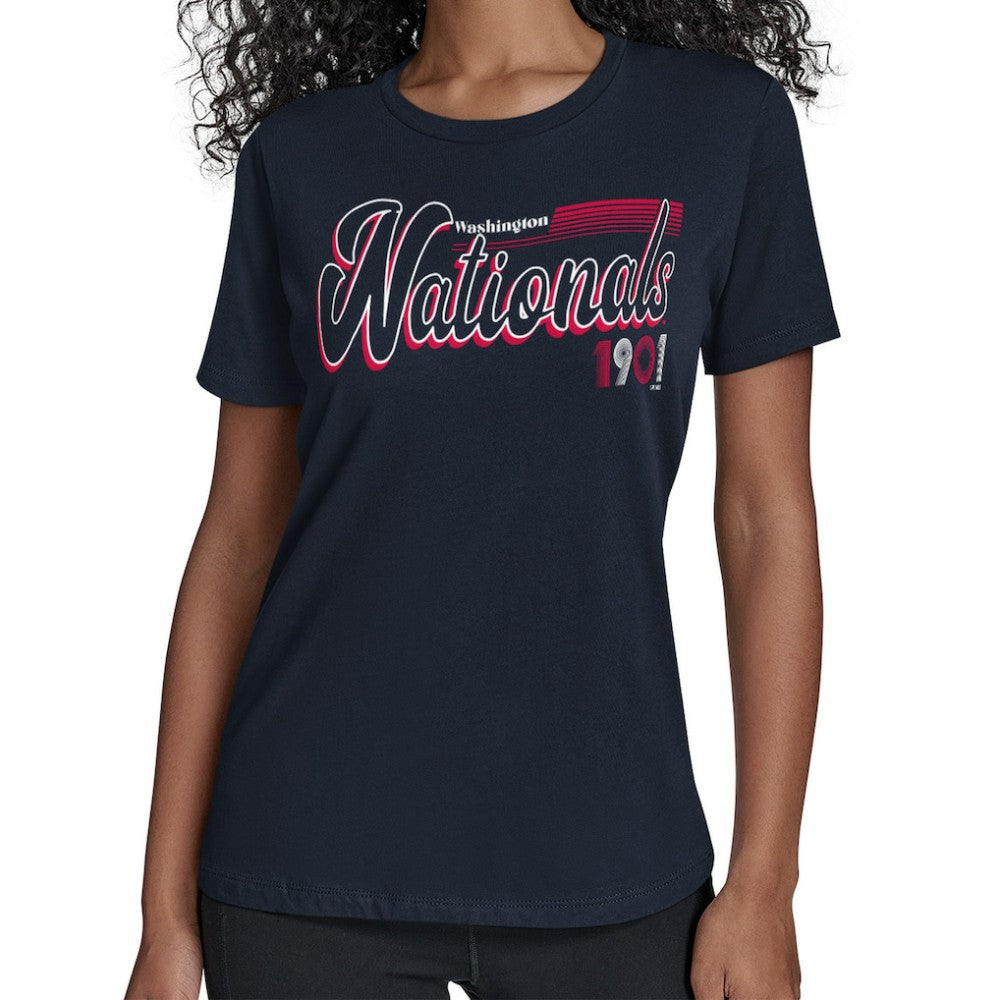 Washington Nationals Starter Women's Groovy Script Team Fitted T-Shirt - MLB T-shirts
