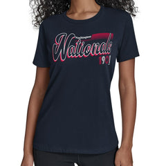 Washington Nationals Starter Women's Groovy Script Team Fitted T-Shirt - MLB T-shirts
