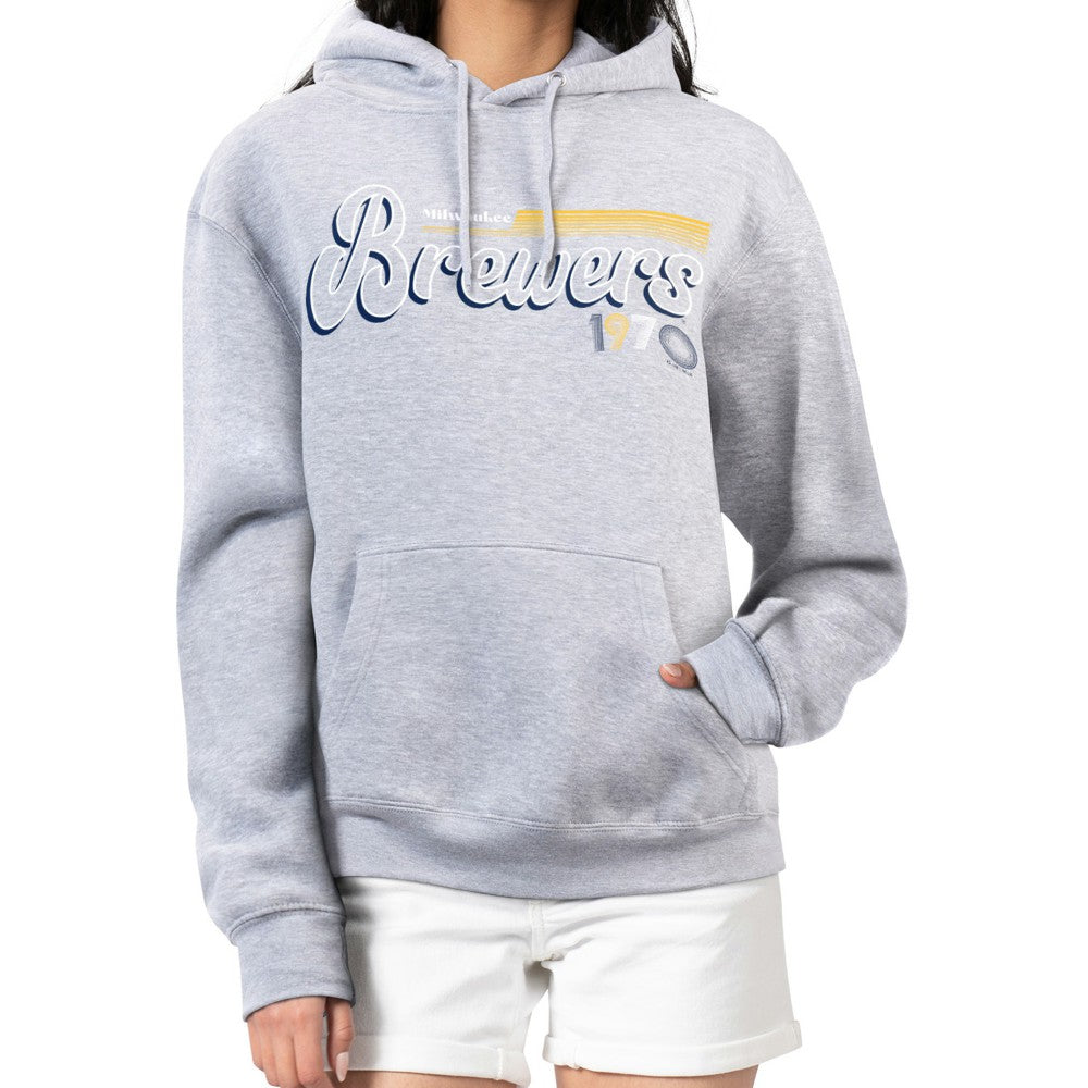 Milwaukee Brewers Starter Women's Groovy Script Team Fleece Pullover Hoodie - MLB Hoodies