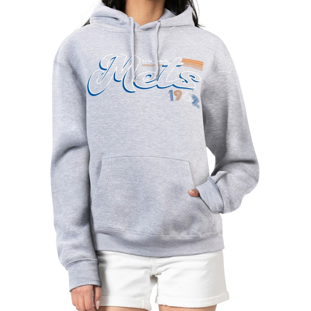 New York Mets Starter Women's Groovy Script Team Fleece Pullover Hoodie - MLB Hoodies