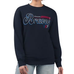 Atlanta Braves Starter Women's Groovy Script Team Fleece Pullover Sweatshirt - MLB Pullover