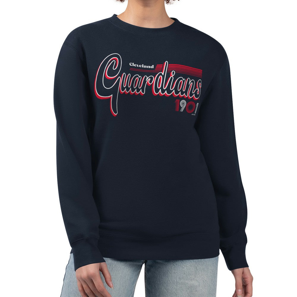 Cleveland Guardians Starter Women's Groovy Script Team Fleece Pullover Sweatshirt - MLB Pullover