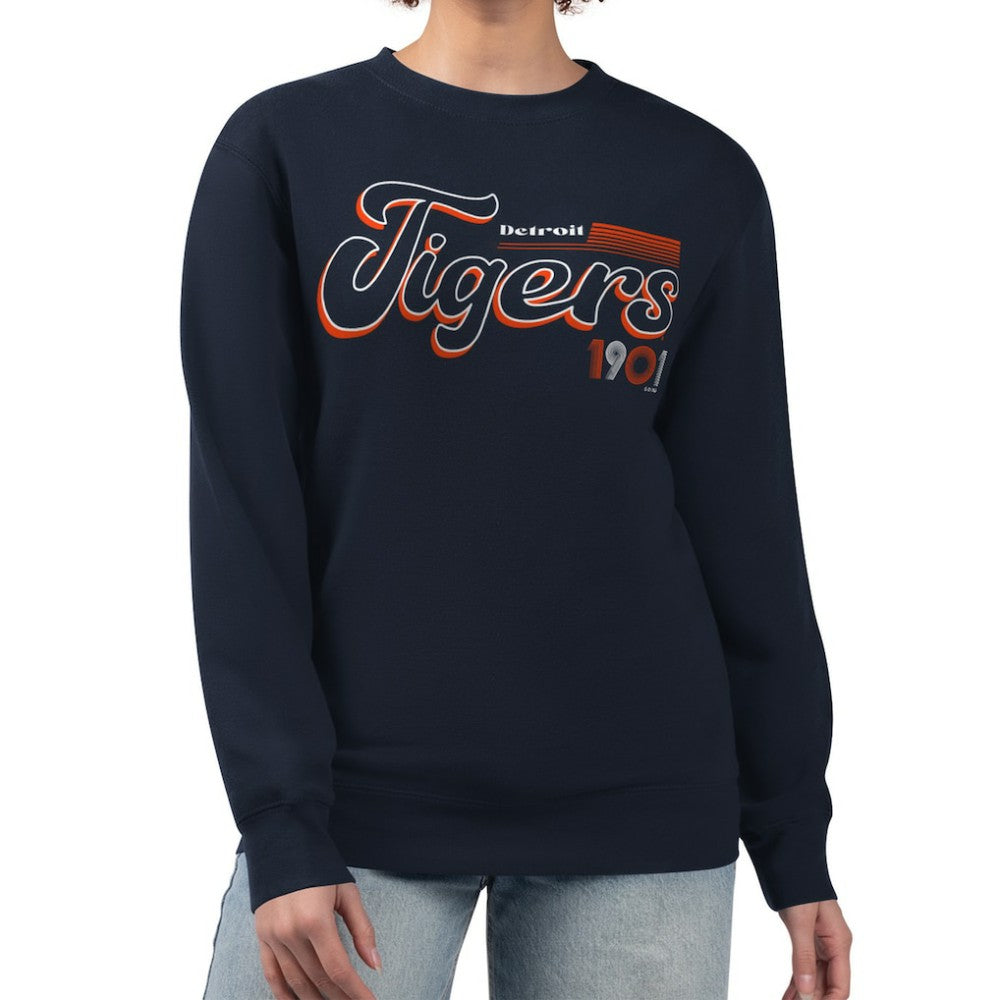 Detroit Tigers Starter Women's Groovy Script Team Fleece Pullover Sweatshirt - MLB Pullover