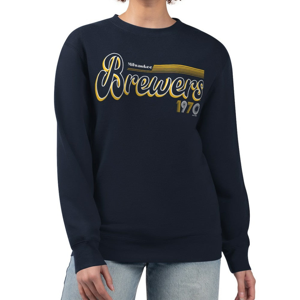 Milwaukee Brewers Starter Women's Groovy Script Team Fleece Pullover Sweatshirt - MLB Pullover