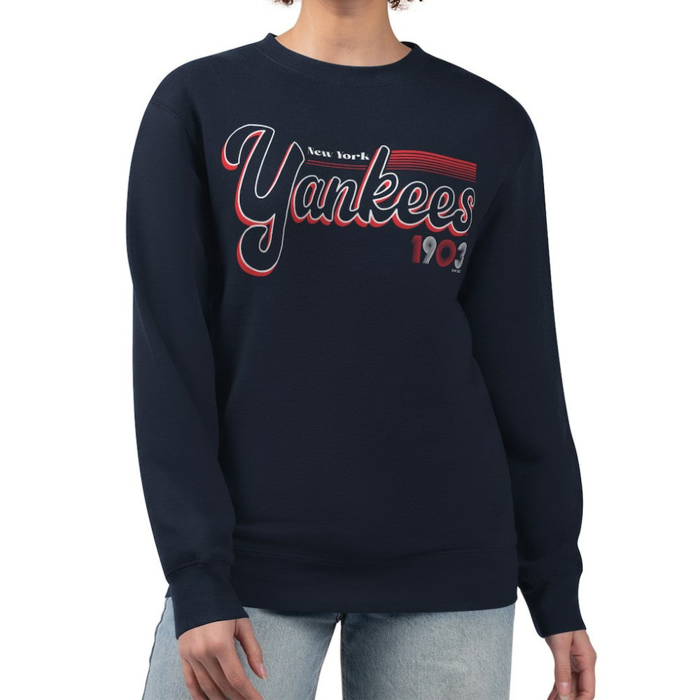 New York Yankees Starter Women's Groovy Script Team Fleece Pullover Sweatshirt - MLB Pullover