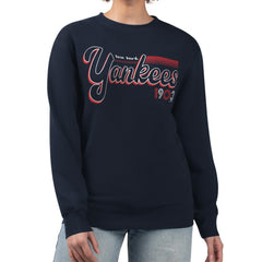 New York Yankees Starter Women's Groovy Script Team Fleece Pullover Sweatshirt - MLB Pullover