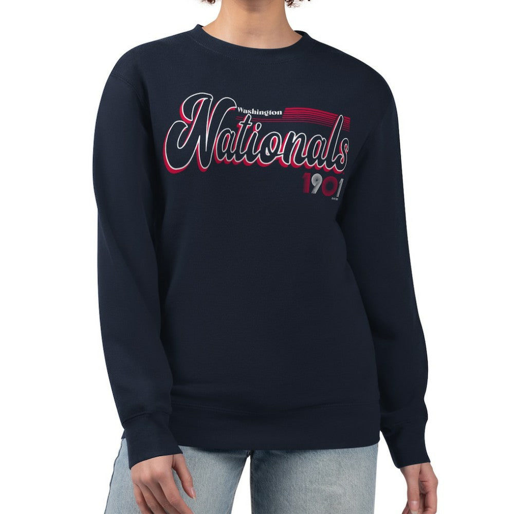 Washington Nationals Starter Women's Groovy Script Team Fleece Pullover Sweatshirt - MLB Pullover