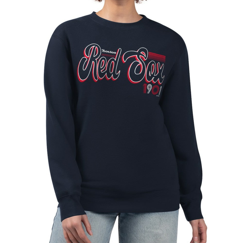 Boston Red Sox Starter Women's Groovy Script Team Fleece Pullover Sweatshirt - MLB Pullover