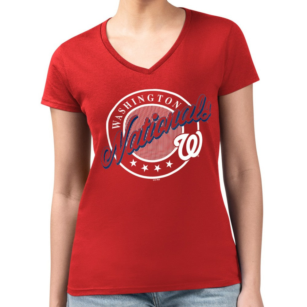 Washington Nationals G-III 4Her by Carl Banks Women's Super-Slim Fit Lightweight Pinstripe Circle V-Neck T-Shirt - MLB T-shirts