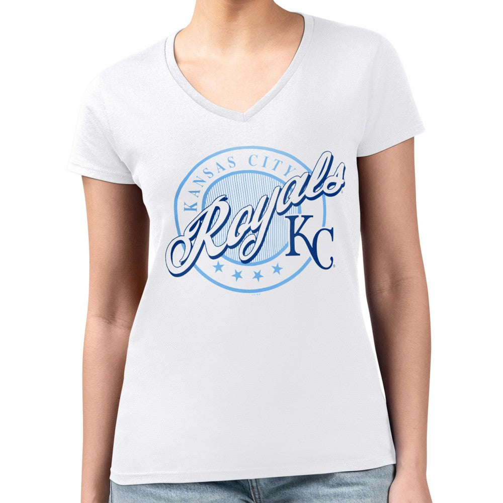 Kansas City Royals G-III 4Her by Carl Banks Women's Super-Slim Fit Lightweight Pinstripe Circle V-Neck T-Shirt - MLB T-shirts
