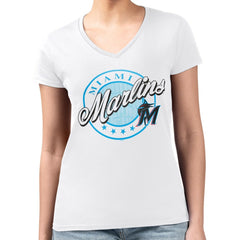 Miami Marlins G-III 4Her by Carl Banks Women's Super-Slim Fit Lightweight Pinstripe Circle V-Neck T-Shirt - MLB T-shirts