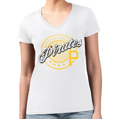 Pittsburgh Pirates G-III 4Her by Carl Banks Women's Super-Slim Fit Lightweight Pinstripe Circle V-Neck T-Shirt - MLB T-shirts