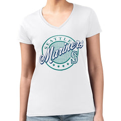 Seattle Mariners G-III 4Her by Carl Banks Women's Super-Slim Fit Lightweight Pinstripe Circle V-Neck T-Shirt - MLB T-shirts