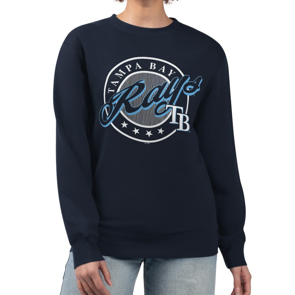 Tampa Bay Rays G-III 4Her by Carl Banks Women's Pinstripe Circle Team Fleece Pullover Sweatshirt - MLB Pullover