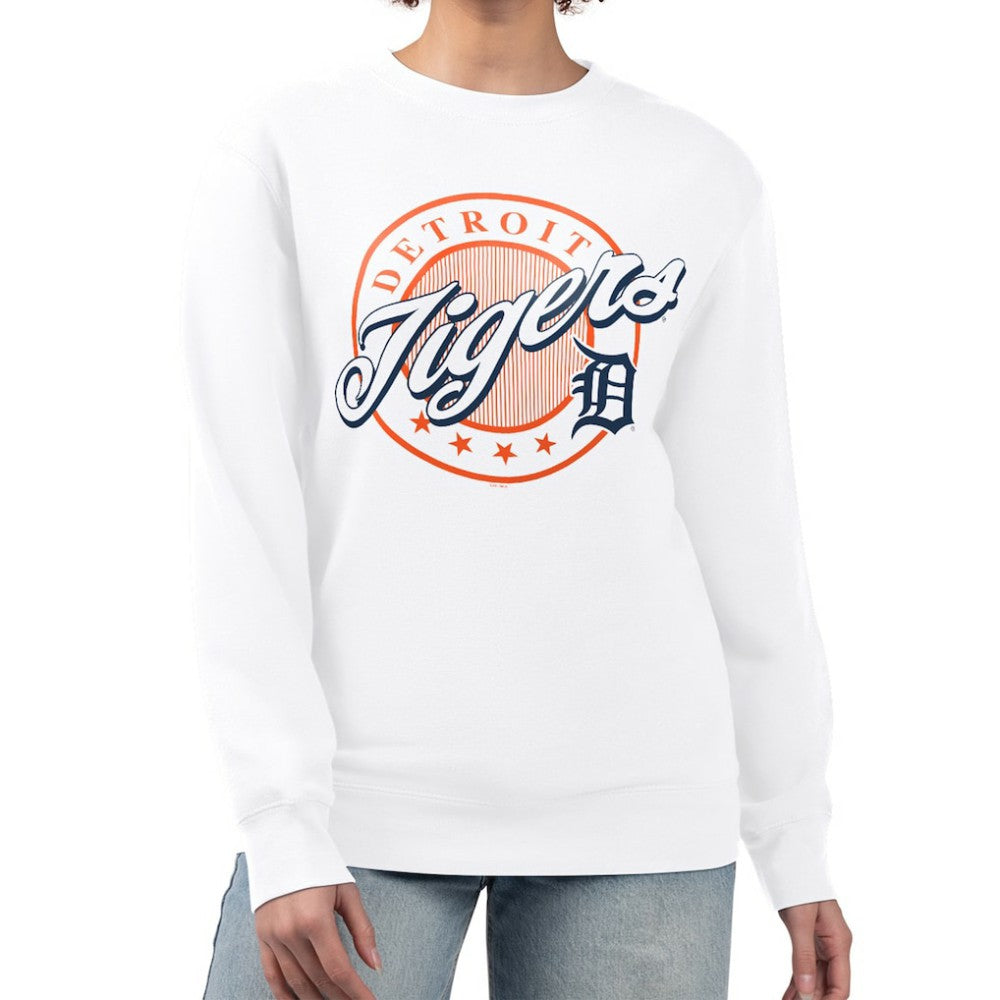 Detroit Tigers G-III 4Her by Carl Banks Women's Pinstripe Circle Team Fleece Pullover Sweatshirt - MLB Pullover