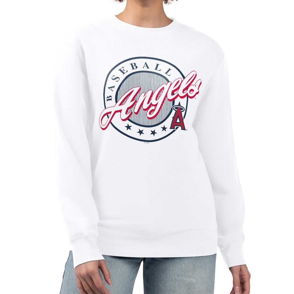 Los Angeles Angels G-III 4Her by Carl Banks Women's Pinstripe Circle Team Fleece Pullover Sweatshirt - MLB Pullover