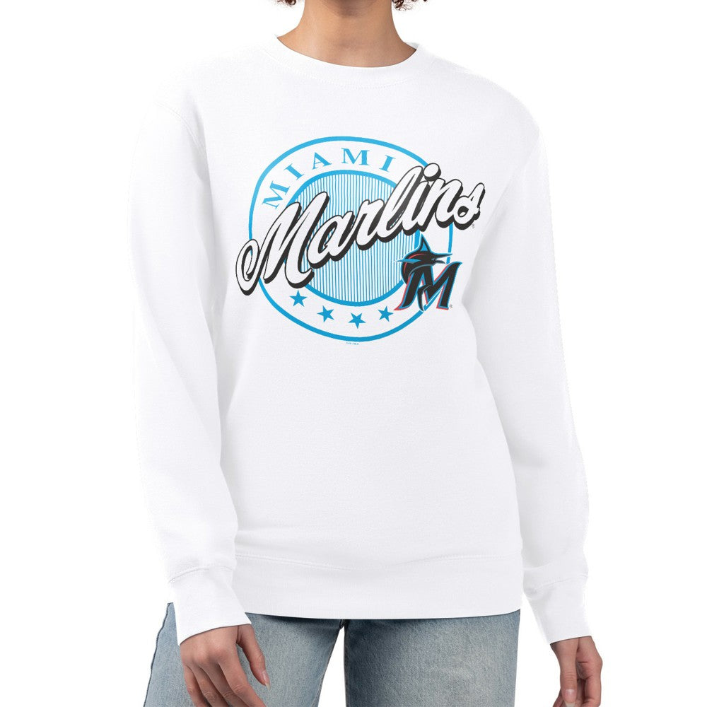 Miami Marlins G-III 4Her by Carl Banks Women's Pinstripe Circle Team Fleece Pullover Sweatshirt - MLB Pullover