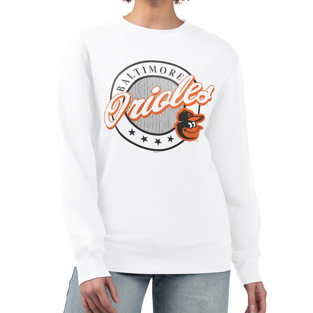 Baltimore Orioles G-III 4Her by Carl Banks Women's Pinstripe Circle Team Fleece Pullover Sweatshirt - MLB Pullover