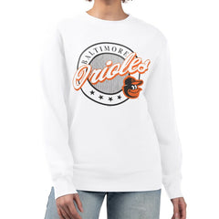 Baltimore Orioles G-III 4Her by Carl Banks Women's Pinstripe Circle Team Fleece Pullover Sweatshirt - MLB Pullover
