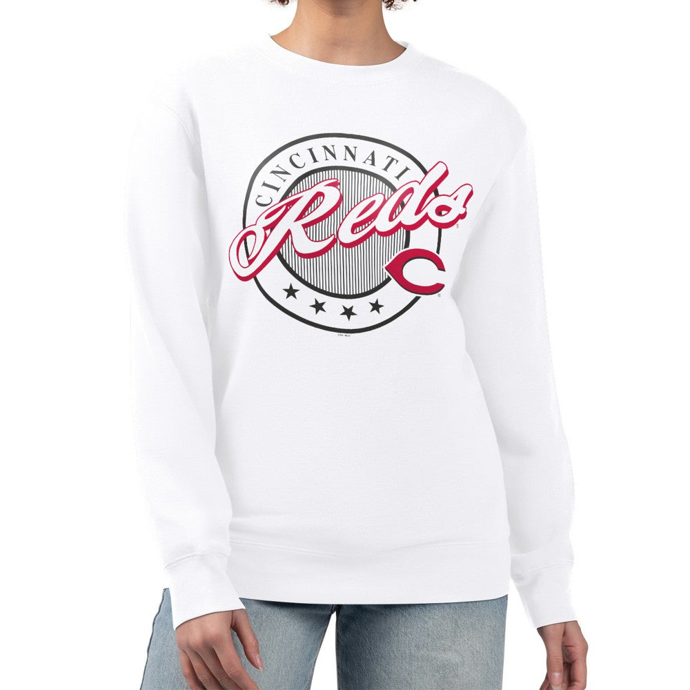 Cincinnati Reds G-III 4Her by Carl Banks Women's Pinstripe Circle Team Fleece Pullover Sweatshirt - MLB Pullover