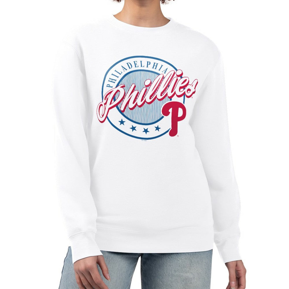 Philadelphia Phillies G-III 4Her by Carl Banks Women's Pinstripe Circle Team Fleece Pullover Sweatshirt - MLB Pullover