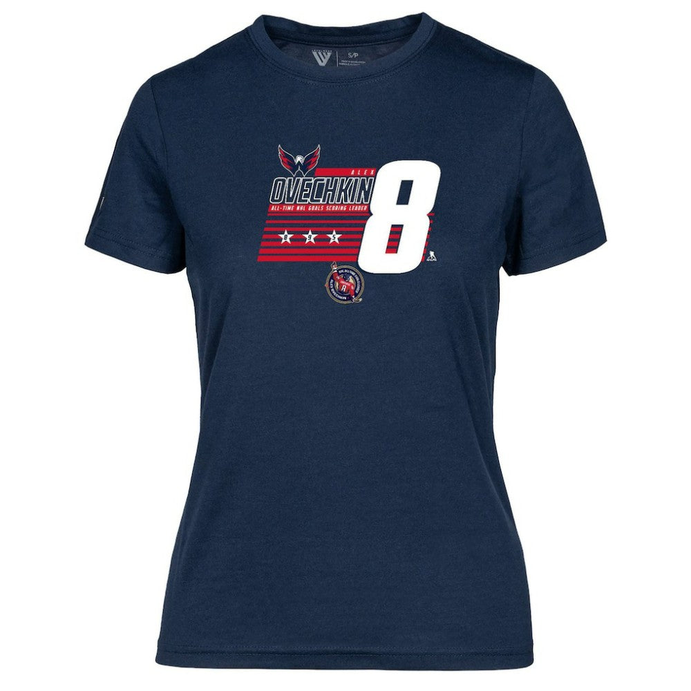 Alexander Ovechkin Washington Capitals Levelwear Women's NHL All-Time Leading Goal Scorer Milestone Stripes Name & Number Maddox T-Shirt -  NHL T-shirts