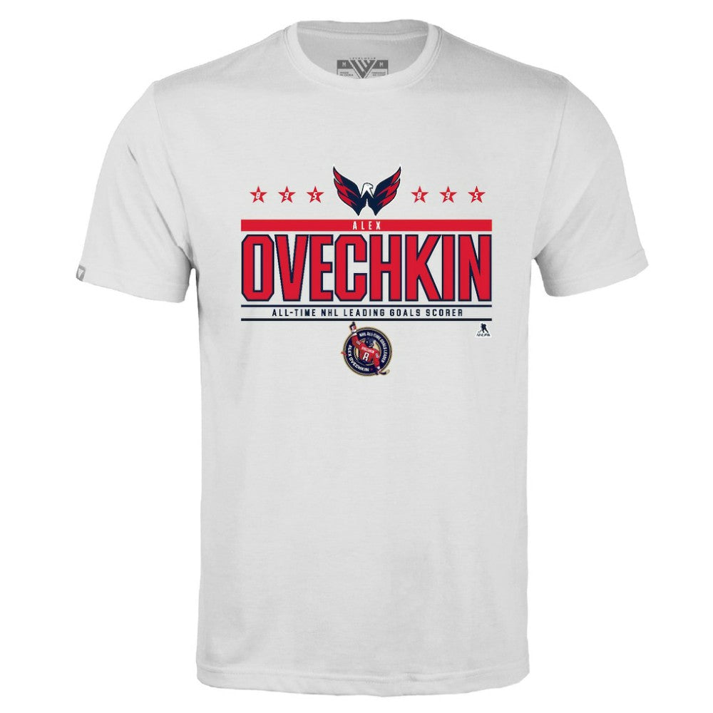 Alexander Ovechkin Washington Capitals Levelwear NHL All-Time Leading Goal Scorer Milestone Stars Name & Number Richmond T-Shirt -  NHL T-shirts