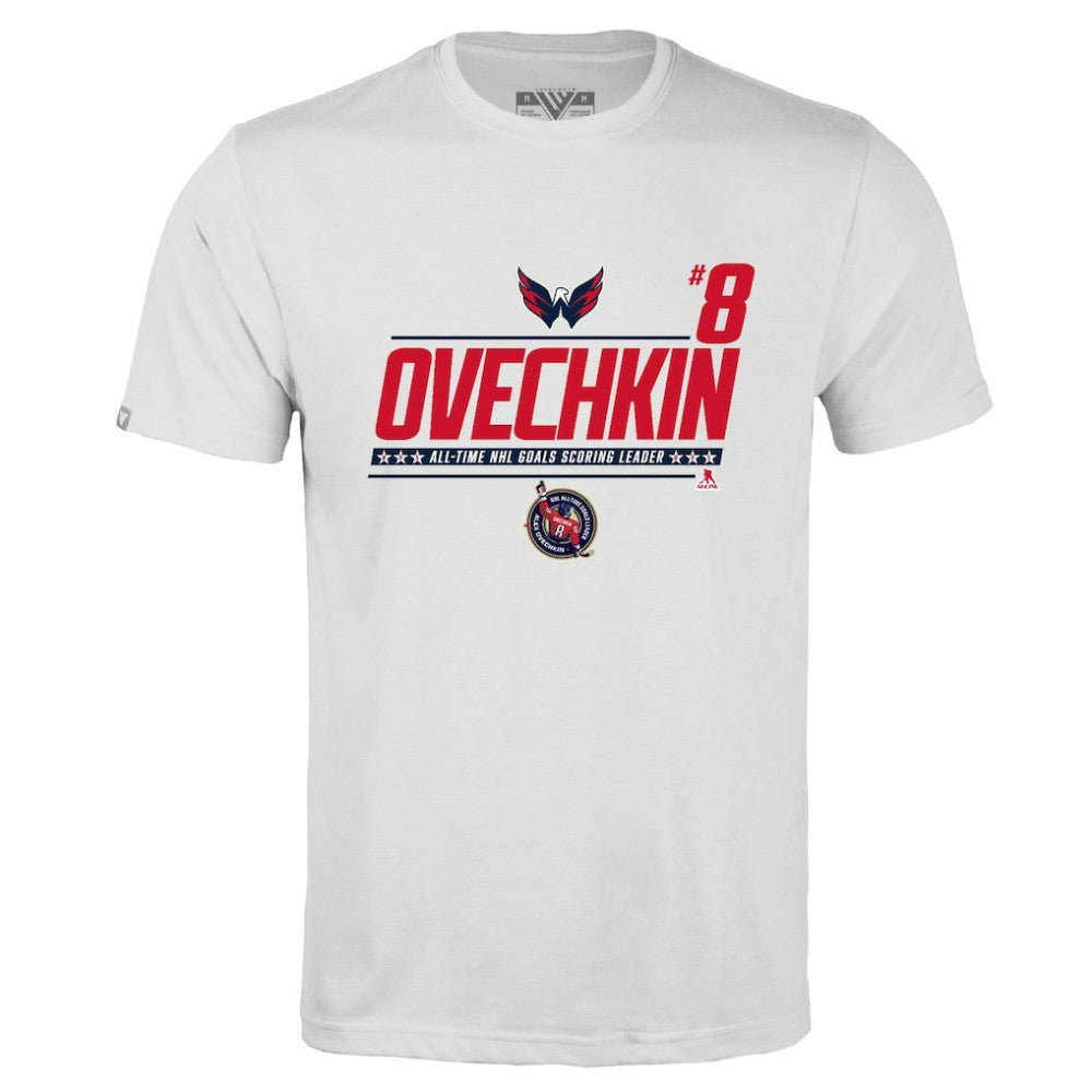 Alexander Ovechkin Washington Capitals Levelwear NHL All-Time Leading Goal Scorer Milestone Name & Number Richmond T-Shirt -  NHL T-shirts