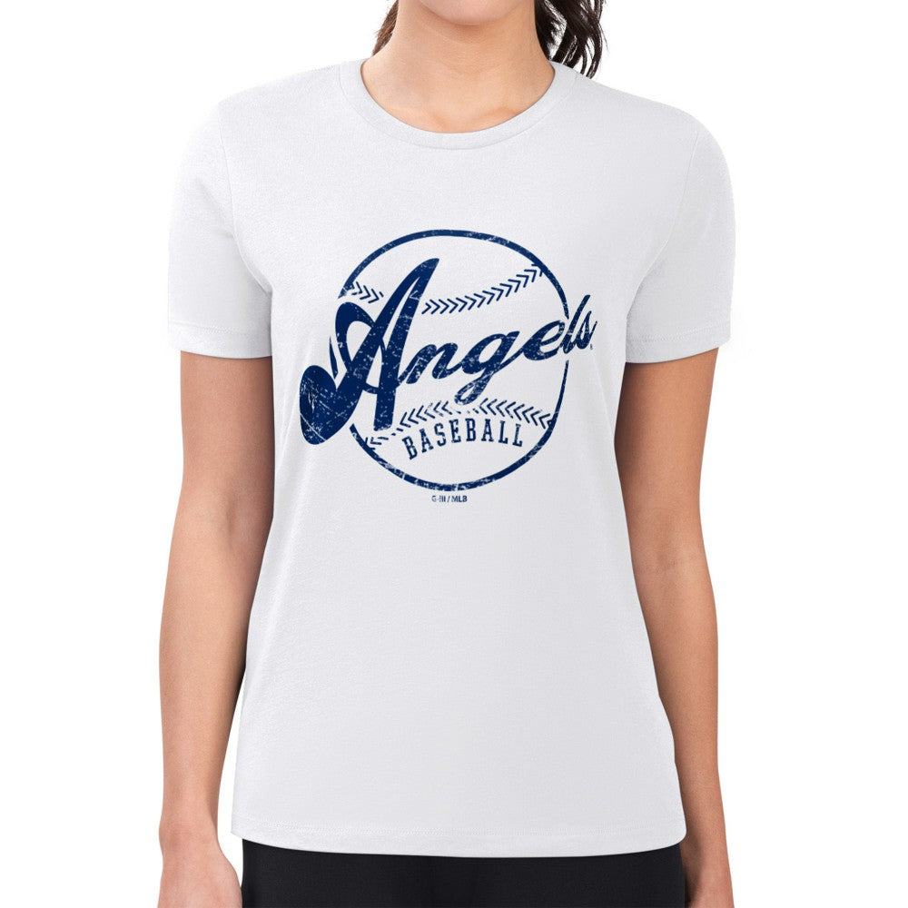 Los Angeles Angels G-III 4Her by Carl Banks Women's Super-Slim Fit Lightweight Distressed Baseball Team T-Shirt - MLB T-shirts