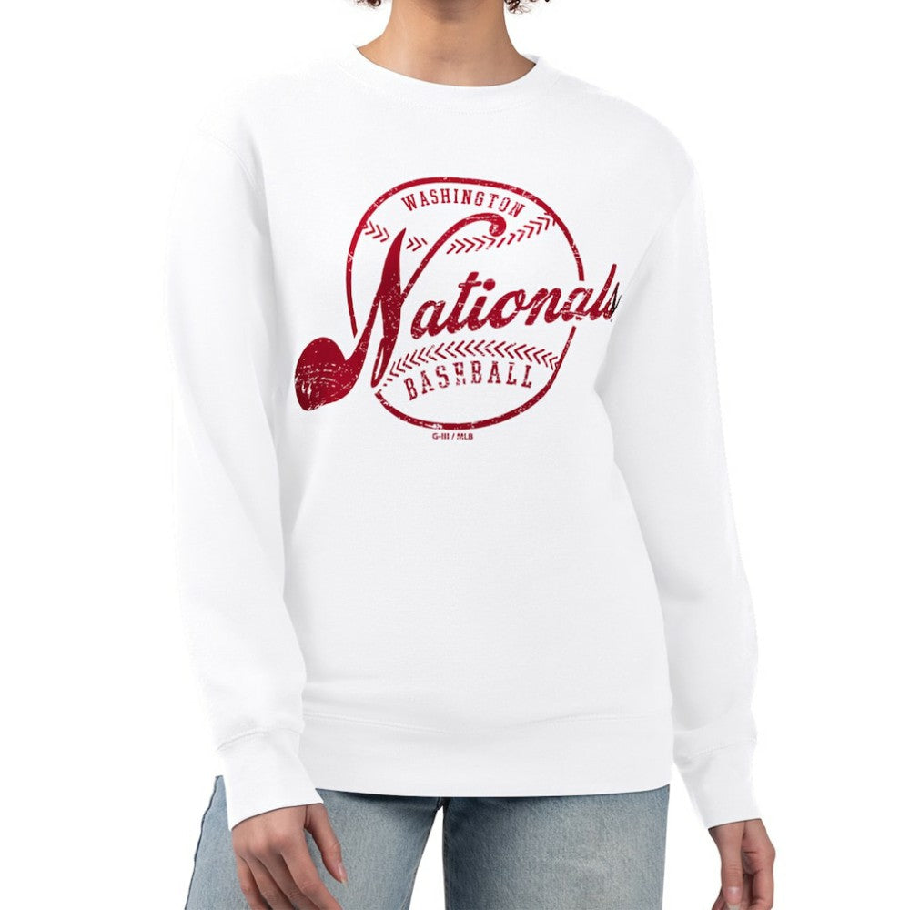Washington Nationals G-III 4Her by Carl Banks Women's Distressed Baseball Team Fleece Pullover Sweatshirt - MLB Pullover