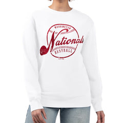 Washington Nationals G-III 4Her by Carl Banks Women's Distressed Baseball Team Fleece Pullover Sweatshirt - MLB Pullover