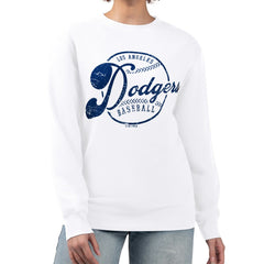 Los Angeles Dodgers G-III 4Her by Carl Banks Women's Distressed Baseball Team Fleece Pullover Sweatshirt - MLB Pullover