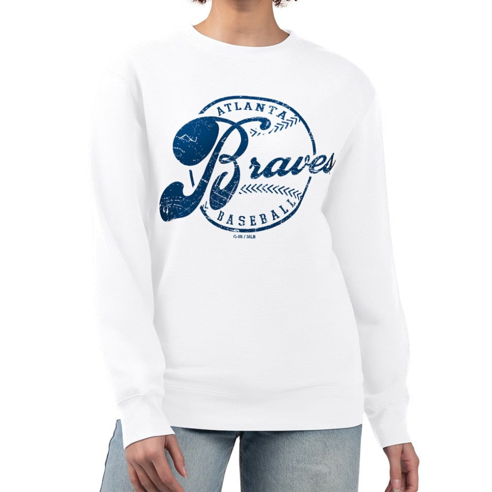 Atlanta Braves G-III 4Her by Carl Banks Women's Distressed Baseball Team Fleece Pullover Sweatshirt - MLB Pullover