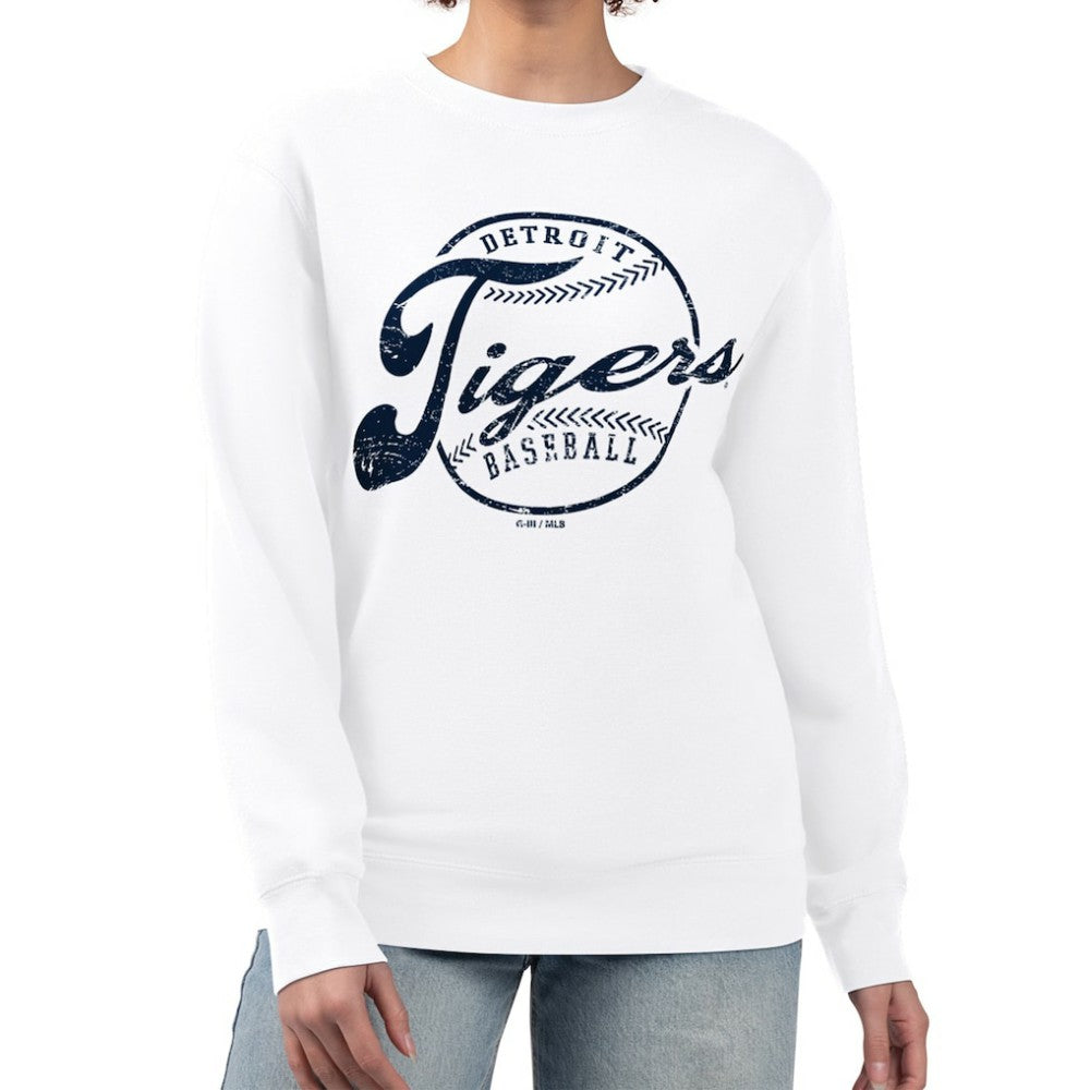 Detroit Tigers G-III 4Her by Carl Banks Women's Distressed Baseball Team Fleece Pullover Sweatshirt - MLB Pullover