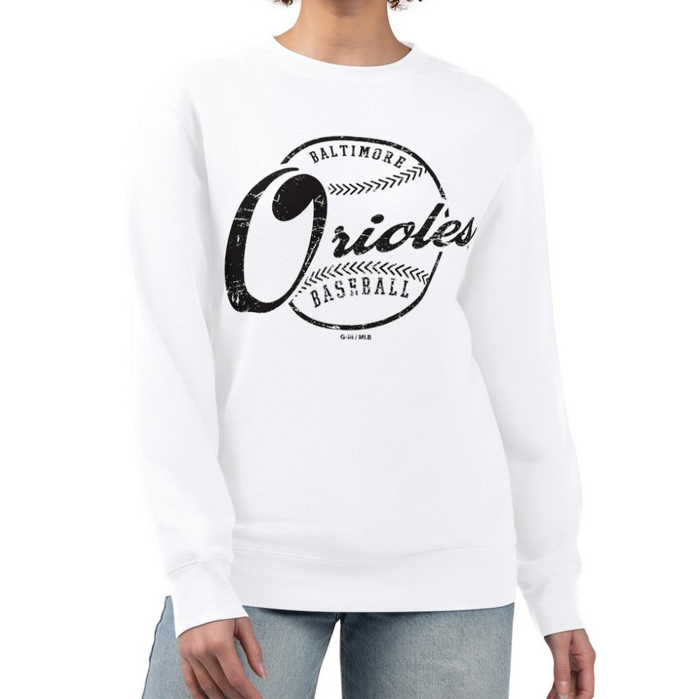 Baltimore Orioles G-III 4Her by Carl Banks Women's Distressed Baseball Team Fleece Pullover Sweatshirt - MLB Pullover