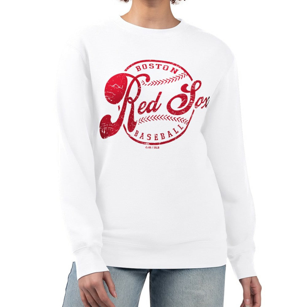 Boston Red Sox G-III 4Her by Carl Banks Women's Distressed Baseball Team Fleece Pullover Sweatshirt - MLB Pullover