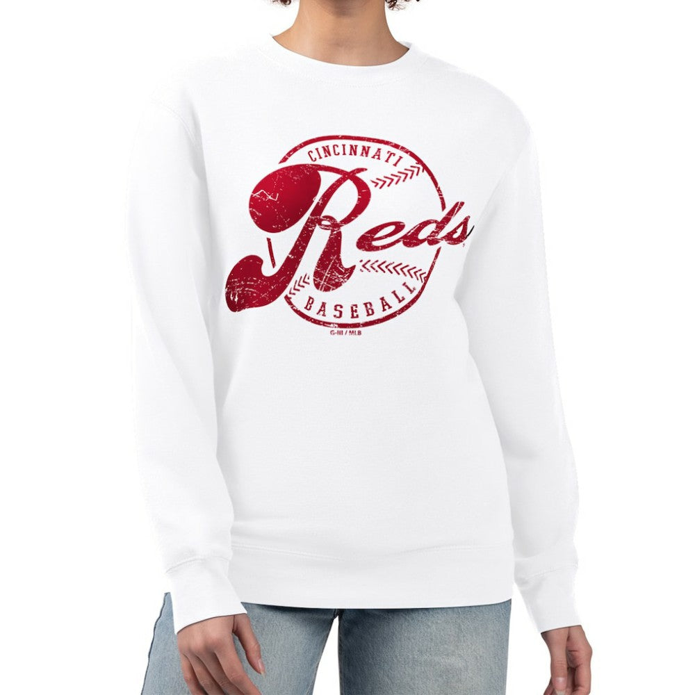 Cincinnati Reds G-III 4Her by Carl Banks Women's Distressed Baseball Team Fleece Pullover Sweatshirt - MLB Pullover