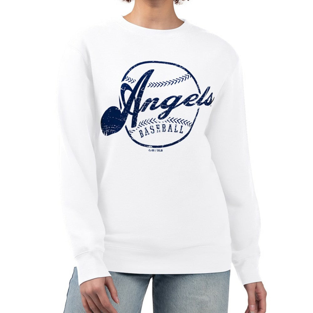 Los Angeles Angels G-III 4Her by Carl Banks Women's Distressed Baseball Team Fleece Pullover Sweatshirt - MLB Pullover
