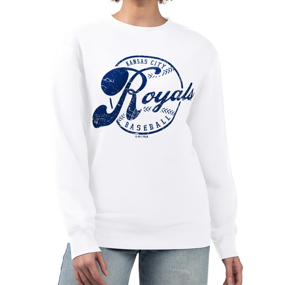 Kansas City Royals G-III 4Her by Carl Banks Women's Distressed Baseball Team Fleece Pullover Sweatshirt - MLB Pullover