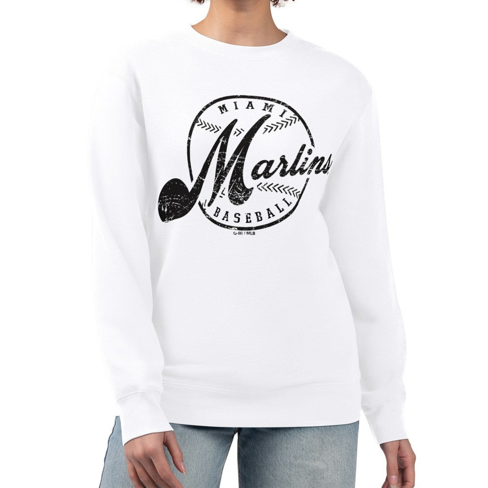 Miami Marlins G-III 4Her by Carl Banks Women's Distressed Baseball Team Fleece Pullover Sweatshirt - MLB Pullover