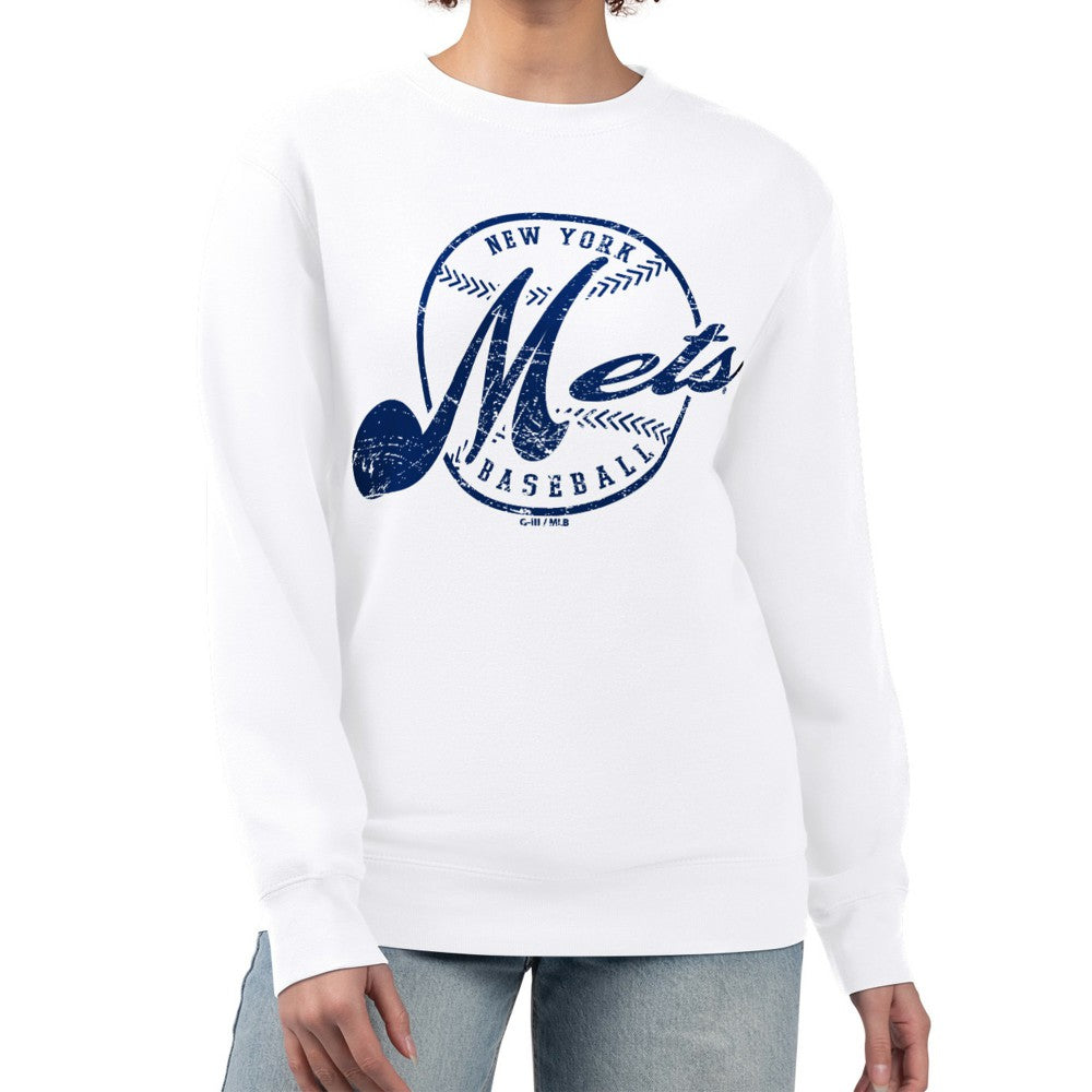 New York Mets G-III 4Her by Carl Banks Women's Distressed Baseball Team Fleece Pullover Sweatshirt - MLB Pullover