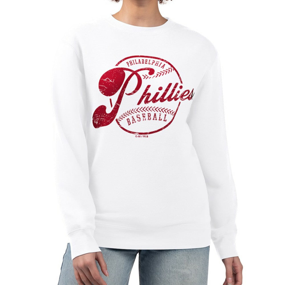 Philadelphia Phillies G-III 4Her by Carl Banks Women's Distressed Baseball Team Fleece Pullover Sweatshirt - MLB Pullover
