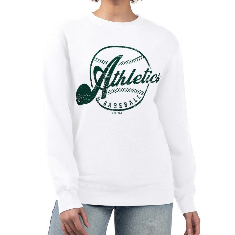 Athletics G-III 4Her by Carl Banks Women's Distressed Baseball Team Fleece Pullover Sweatshirt - MLB Pullover